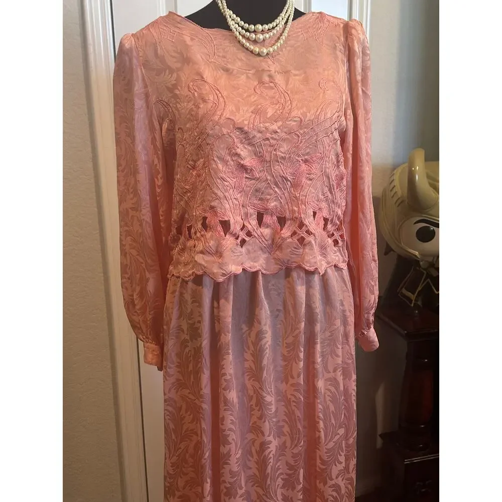 Umi Collections Vintage Silk 2 Piece Dress Embroidered Cutout Set Coquette 8